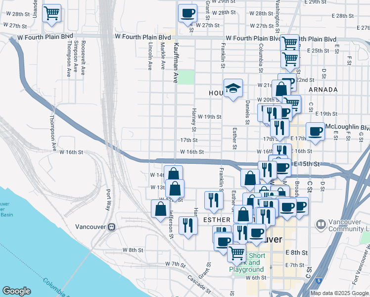 map of restaurants, bars, coffee shops, grocery stores, and more near 888 West 16th Street in Vancouver