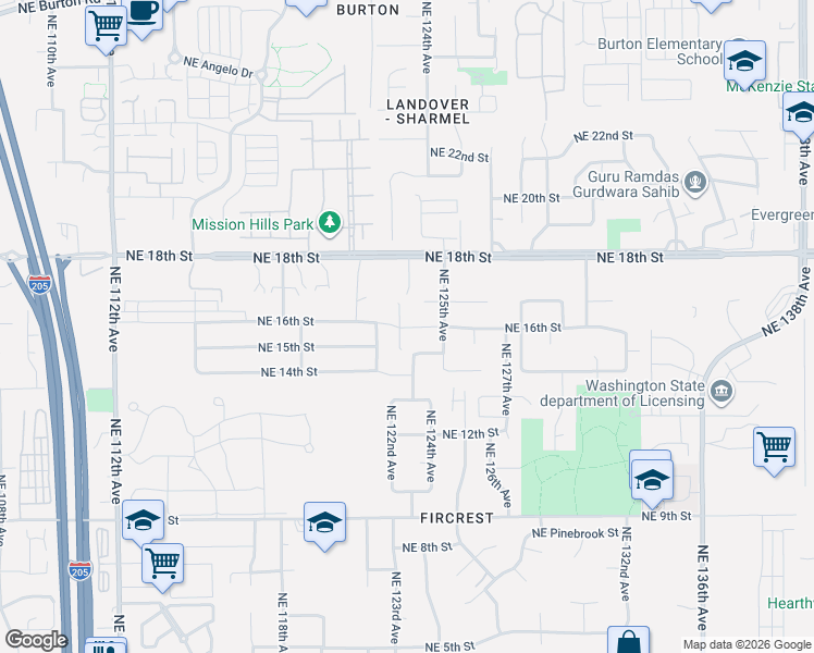 map of restaurants, bars, coffee shops, grocery stores, and more near 12031 Northeast 15th Street in Vancouver