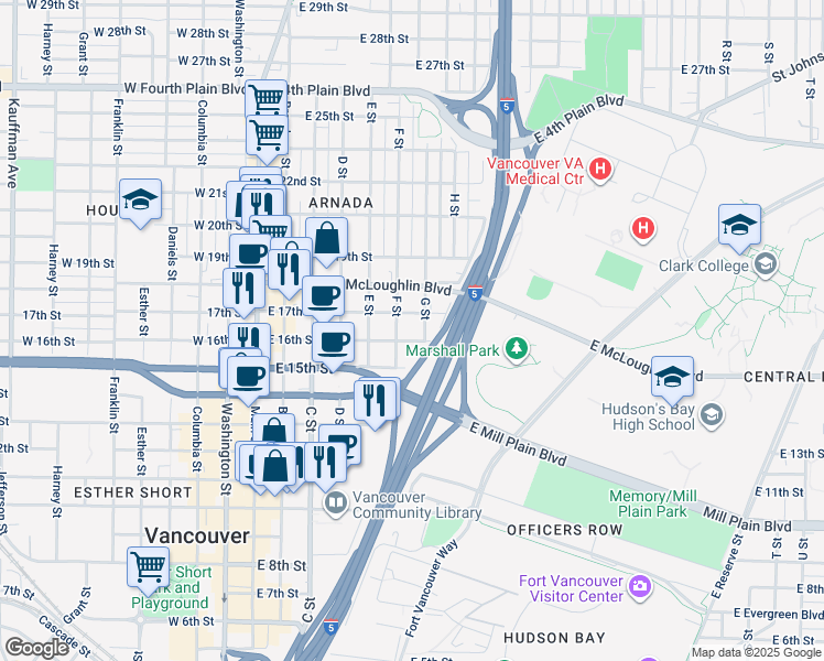 map of restaurants, bars, coffee shops, grocery stores, and more near 611 East 16th Street in Vancouver