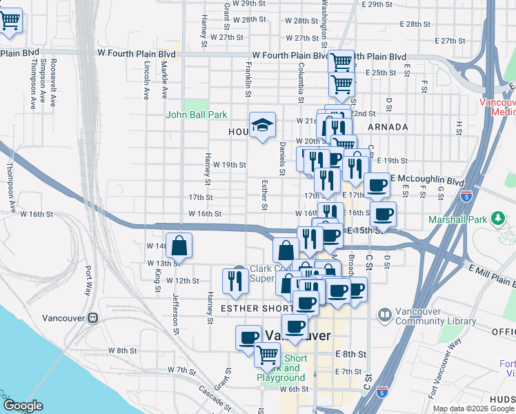 map of restaurants, bars, coffee shops, grocery stores, and more near 504 West 16th Street in Vancouver