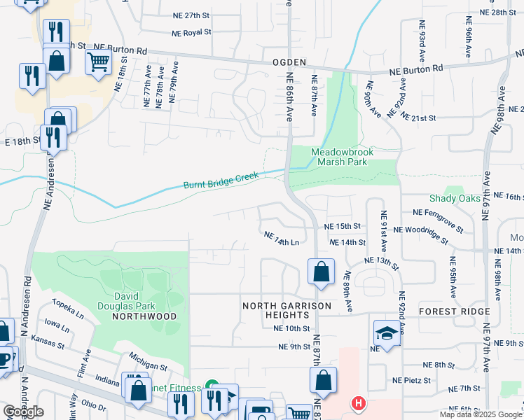 map of restaurants, bars, coffee shops, grocery stores, and more near 8317 Northeast 15th Street in Vancouver
