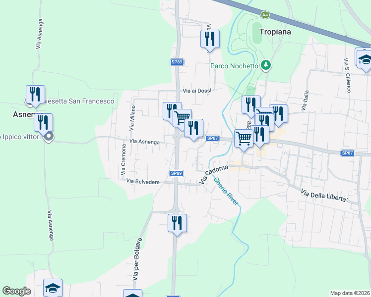 map of restaurants, bars, coffee shops, grocery stores, and more near 21 Via della Muracca in Bolgare