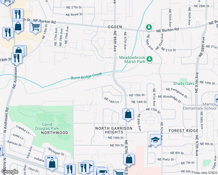 map of restaurants, bars, coffee shops, grocery stores, and more near 8417 Northeast 16th Street in Vancouver