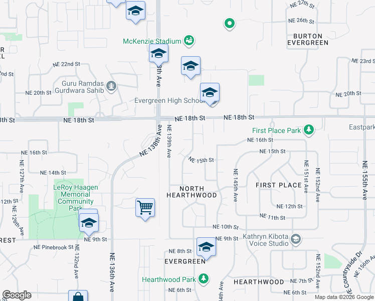 map of restaurants, bars, coffee shops, grocery stores, and more near 1506 Northeast 140th Avenue in Vancouver