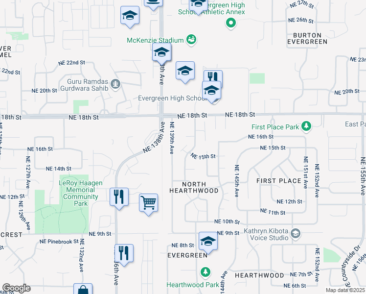 map of restaurants, bars, coffee shops, grocery stores, and more near 1412 Northeast 140th Avenue in Vancouver