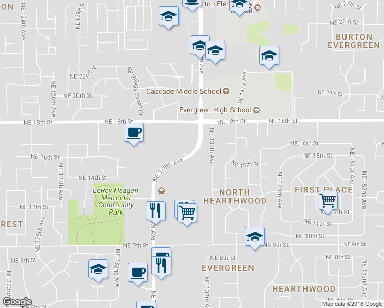 map of restaurants, bars, coffee shops, grocery stores, and more near 1322 Northeast 138th Avenue in Vancouver