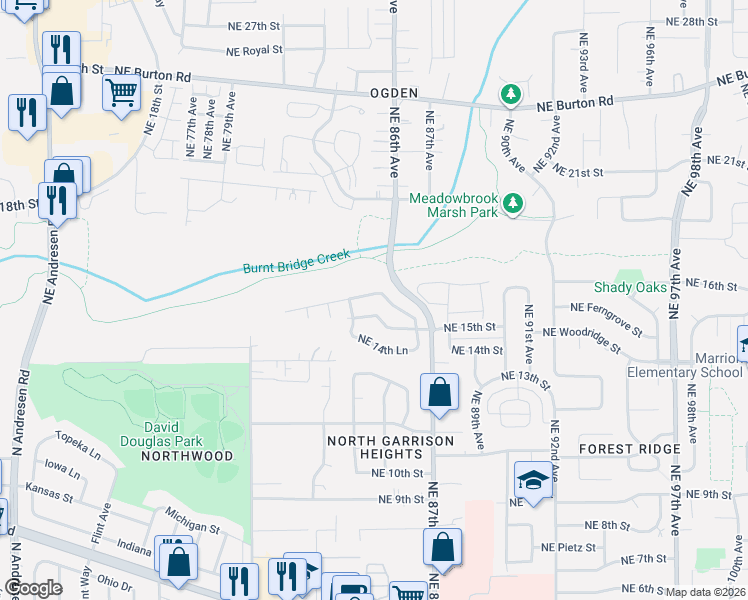 map of restaurants, bars, coffee shops, grocery stores, and more near 8417 Northeast 16th Street in Vancouver