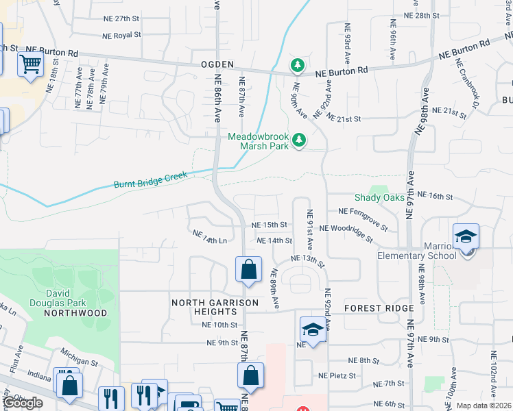 map of restaurants, bars, coffee shops, grocery stores, and more near 8734 Northeast 17th Street in Vancouver