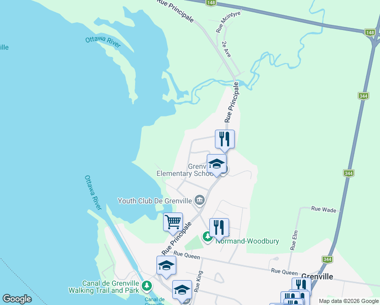 map of restaurants, bars, coffee shops, grocery stores, and more near Rue de la Montagne in Grenville