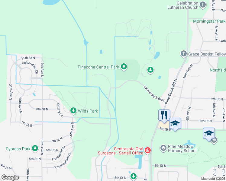 map of restaurants, bars, coffee shops, grocery stores, and more near 1001 Providence Lane in Sartell