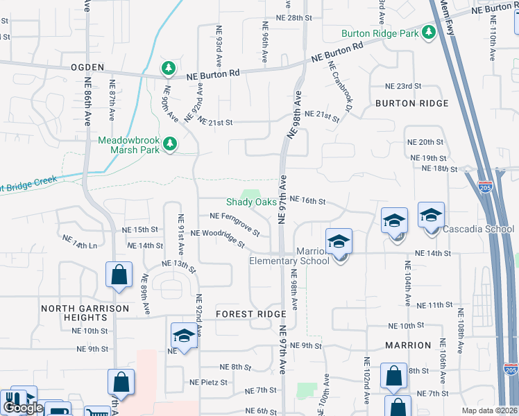 map of restaurants, bars, coffee shops, grocery stores, and more near 9513 Northeast 16th Street in Vancouver