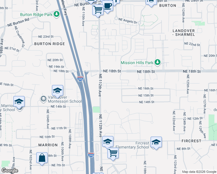map of restaurants, bars, coffee shops, grocery stores, and more near 11325 Northeast 17th Street in Vancouver