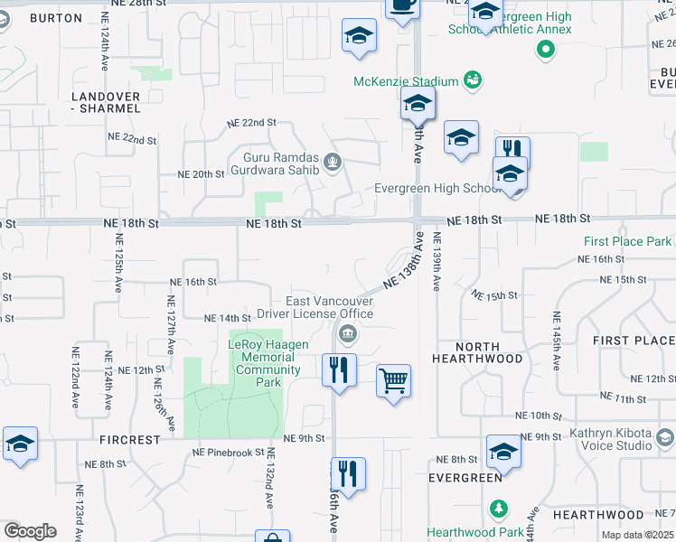 map of restaurants, bars, coffee shops, grocery stores, and more near 1402 Northeast 136th Avenue in Vancouver