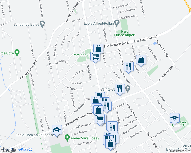 map of restaurants, bars, coffee shops, grocery stores, and more near 6062 Boulevard des Laurentides in Laval