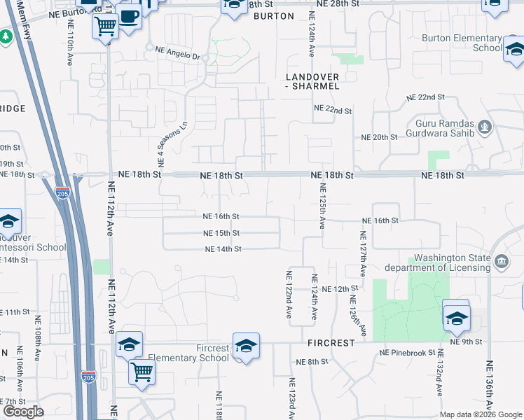 map of restaurants, bars, coffee shops, grocery stores, and more near 1604 Northeast 120th Court in Vancouver