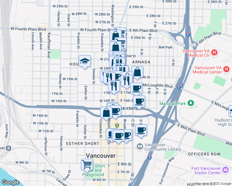 map of restaurants, bars, coffee shops, grocery stores, and more near 120 West 17th Street in Vancouver