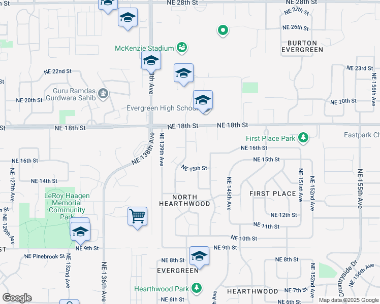 map of restaurants, bars, coffee shops, grocery stores, and more near 1603 Northeast 141st Avenue in Vancouver