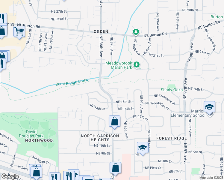 map of restaurants, bars, coffee shops, grocery stores, and more near 8706 Northeast 17th Street in Vancouver