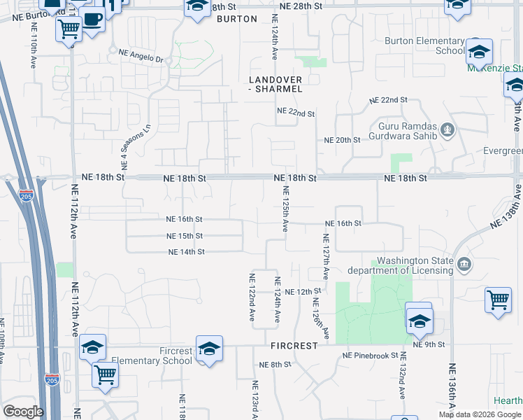 map of restaurants, bars, coffee shops, grocery stores, and more near 1607 Northeast 122nd Court in Vancouver