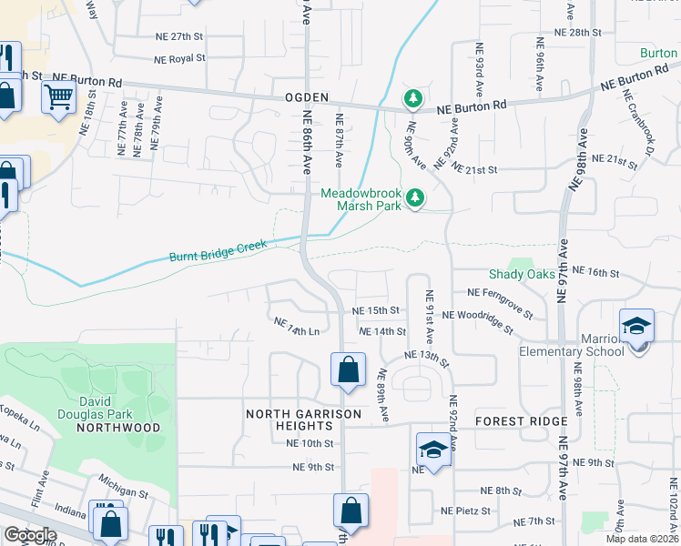 map of restaurants, bars, coffee shops, grocery stores, and more near 8706 Northeast 17th Street in Vancouver