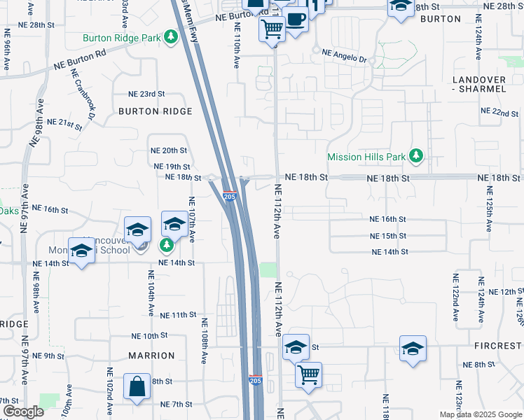 map of restaurants, bars, coffee shops, grocery stores, and more near 11204 Northeast 17th Circle in Vancouver