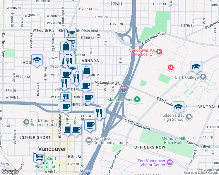 map of restaurants, bars, coffee shops, grocery stores, and more near 608 East 17th Street in Vancouver