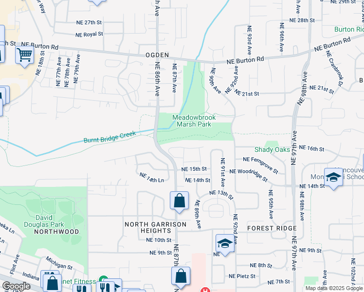 map of restaurants, bars, coffee shops, grocery stores, and more near 8730 Northeast 17th Street in Vancouver