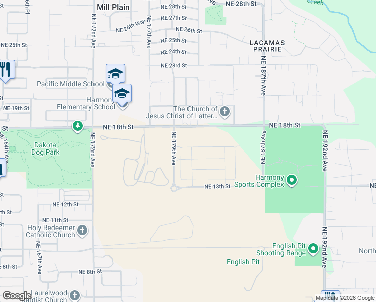 map of restaurants, bars, coffee shops, grocery stores, and more near 1606 Northeast 181th Avenue in Vancouver