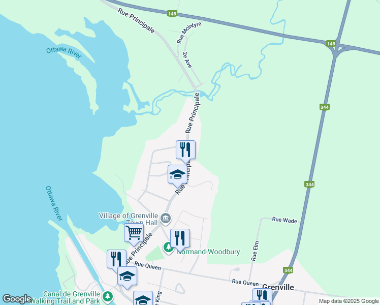 map of restaurants, bars, coffee shops, grocery stores, and more near 152 Rue Principale in Grenville