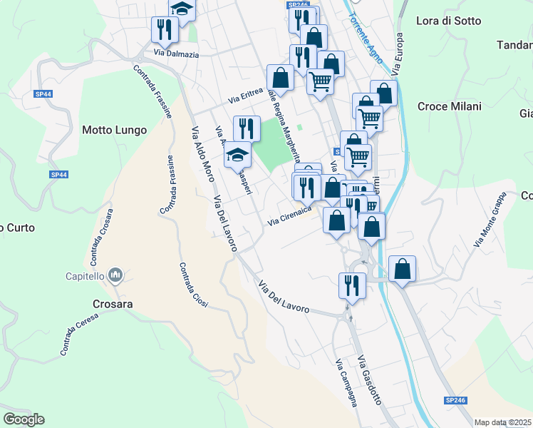 map of restaurants, bars, coffee shops, grocery stores, and more near 7 Via Tripoli in Valdagno