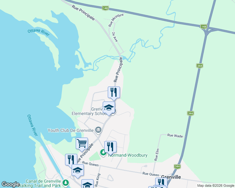 map of restaurants, bars, coffee shops, grocery stores, and more near 152 Rue Principale in Grenville