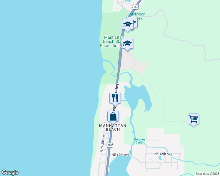 map of restaurants, bars, coffee shops, grocery stores, and more near 117 Northwest 23rd Avenue in Rockaway Beach