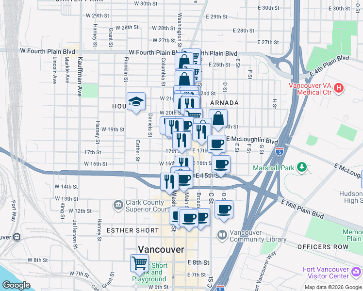 map of restaurants, bars, coffee shops, grocery stores, and more near 1707 Main Street in Vancouver
