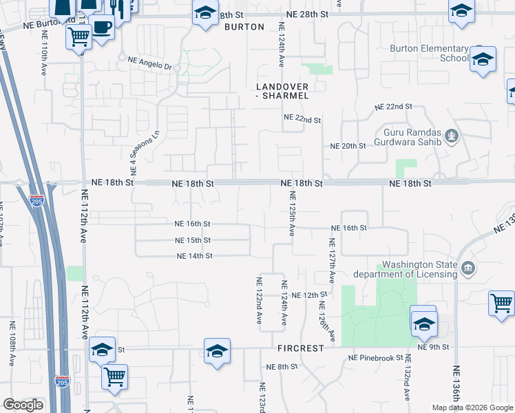 map of restaurants, bars, coffee shops, grocery stores, and more near 1614 Northeast 122nd Court in Vancouver