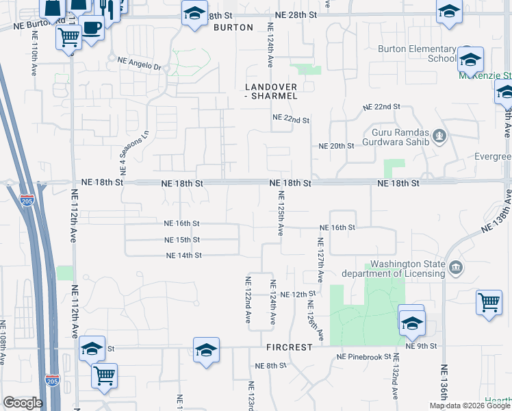 map of restaurants, bars, coffee shops, grocery stores, and more near 1613 Northeast 122nd Court in Vancouver