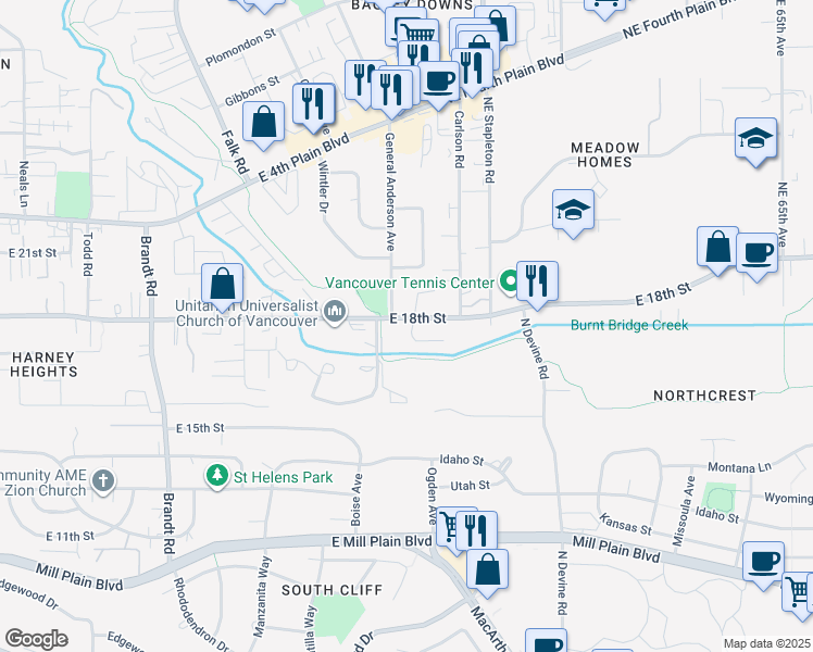 map of restaurants, bars, coffee shops, grocery stores, and more near 4809 East 18th Street in Vancouver