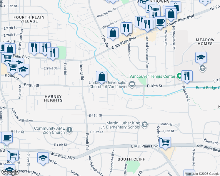map of restaurants, bars, coffee shops, grocery stores, and more near 4105 East 18th Street in Vancouver