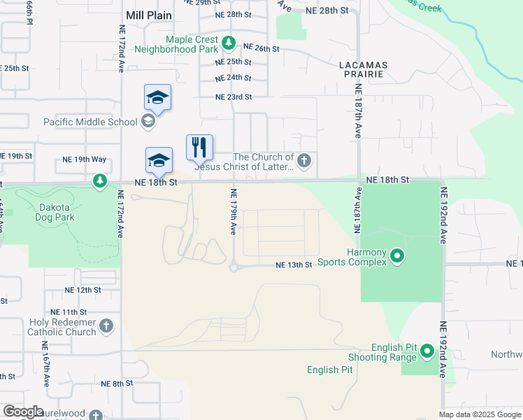map of restaurants, bars, coffee shops, grocery stores, and more near 18004 Northeast 17th Street in Vancouver