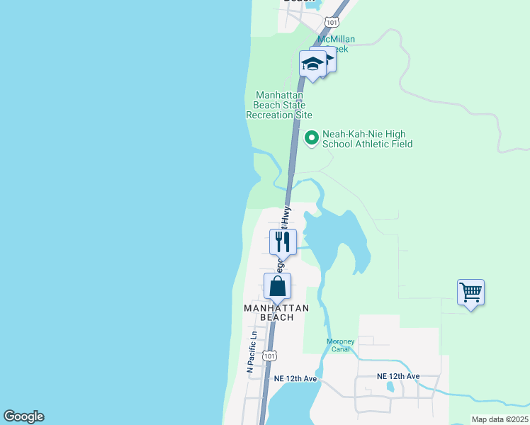 map of restaurants, bars, coffee shops, grocery stores, and more near 117 Northwest 23rd Avenue in Rockaway Beach