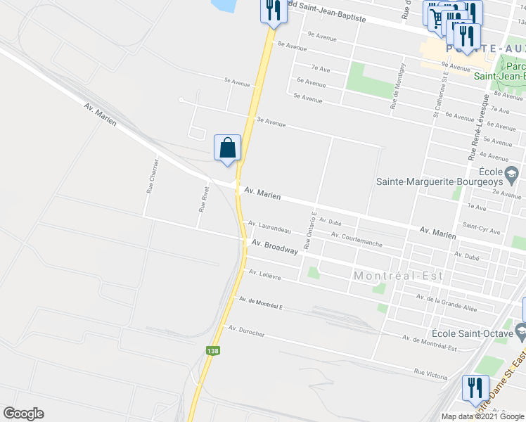 map of restaurants, bars, coffee shops, grocery stores, and more near 505 Avenue Laurendeau in Montréal