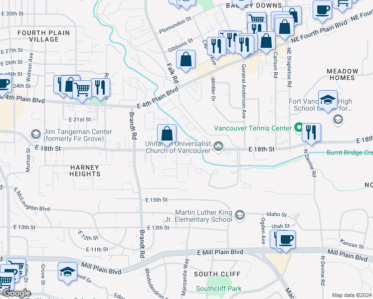 map of restaurants, bars, coffee shops, grocery stores, and more near 4119 East 18th Street in Vancouver