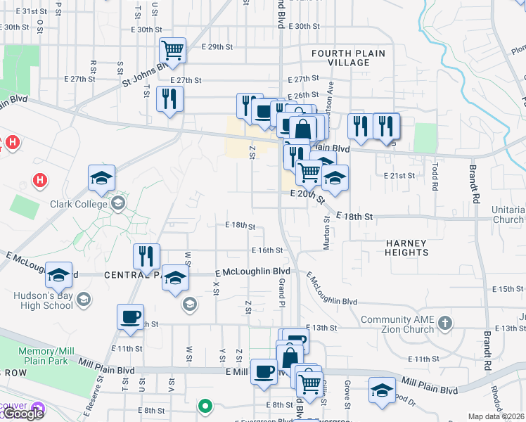 map of restaurants, bars, coffee shops, grocery stores, and more near 2616 East 18th Street in Vancouver