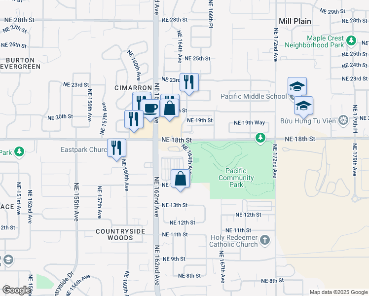 map of restaurants, bars, coffee shops, grocery stores, and more near 1501 Northeast 164th Avenue in Vancouver