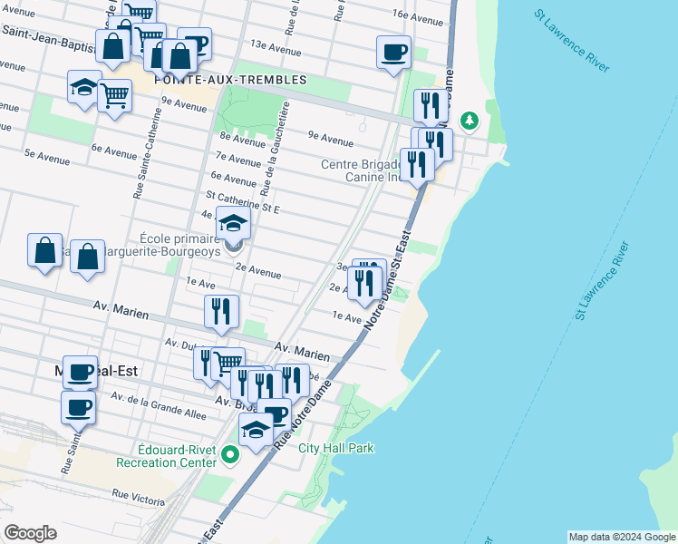 map of restaurants, bars, coffee shops, grocery stores, and more near 11630 Rue Prince-Albert in Montréal