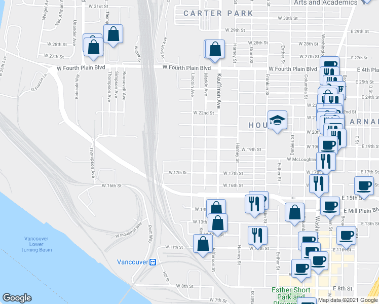 map of restaurants, bars, coffee shops, grocery stores, and more near 1910 Lincoln Avenue in Vancouver
