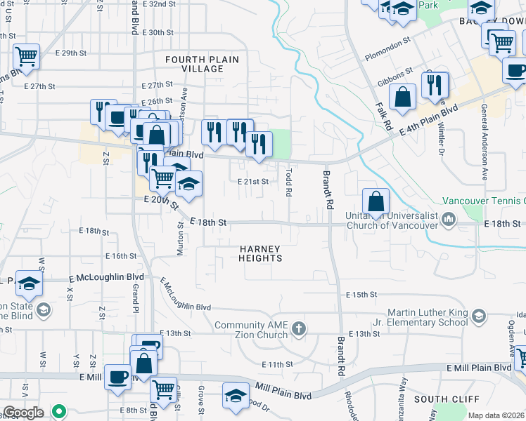 map of restaurants, bars, coffee shops, grocery stores, and more near 3419 East 21st Street in Vancouver