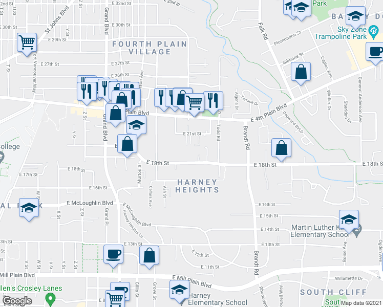 map of restaurants, bars, coffee shops, grocery stores, and more near 3419 East 21st Street in Vancouver