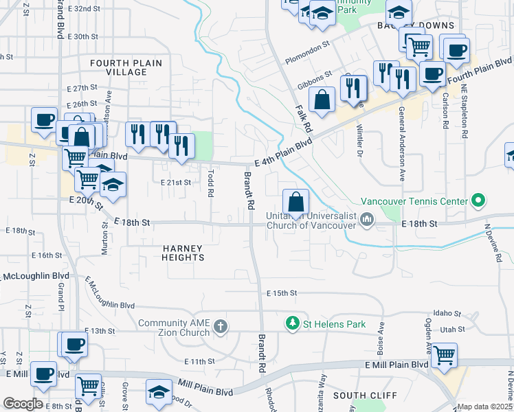 map of restaurants, bars, coffee shops, grocery stores, and more near 1927 Brandt Road in Vancouver