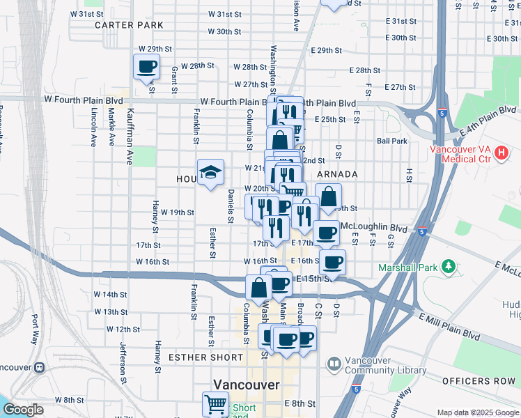 map of restaurants, bars, coffee shops, grocery stores, and more near 235 West 19th Street in Vancouver