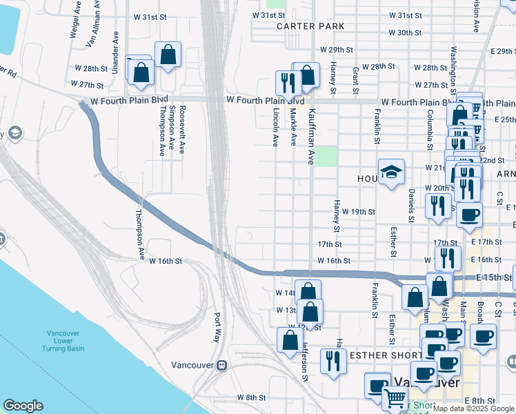 map of restaurants, bars, coffee shops, grocery stores, and more near 1218 West 19th Street in Vancouver